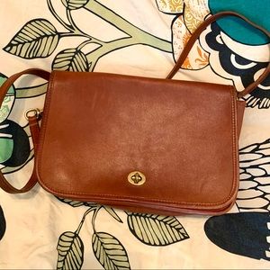 Vintage Coach Original NYC British Tan Leather Convertible Clutch Shoulder Bag